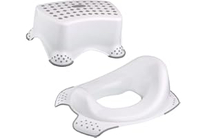DIVCHI Toilet Training Kids Non Slip Up Step Stool + Toilet Training Seat Combo Unisex White for Safe Toddler Loo Potty Training in The Bathroom and Home (White)