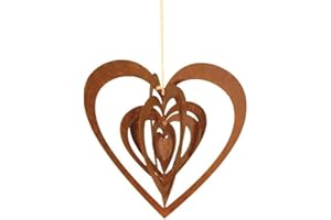 ‎STEINFIGURENWELT GIEBEN Steinfigurenwelt Gießen Edelrost Windspiel Spirale Herz 20x18cm filigran Gartendeko Rost Deko Metall Hänger Fensterdekoration Balkon Terrasse Garten Geschenk