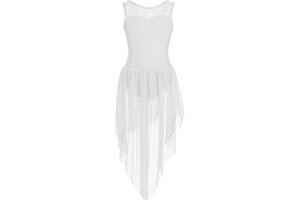 ranrann Enfant Fille Asymétrique Robe Danse Classique Justaucorps sans Manche Robe Danse Latine Robe Ballet Costume Spectacle Dancewear 4-16 Ans