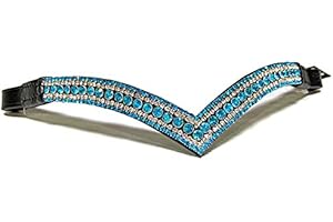 Equipride Bella fascia di cristallo di Bling di forma di V per briglia 5 fila di cristallo turchese/trasparente