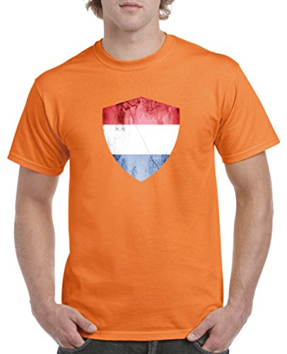Comedy Shirts – Niederlande Trikot – Wappen: Groß – Wunsch – Herren T-Shirt – Orange / Royalblau Gr. S