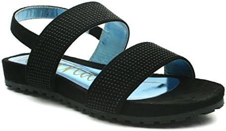 Divinas Barcelona DW179 Ladies Flat Back Strap Sandal in Black Diamonte Embellished UK Size 4/EU Size 37