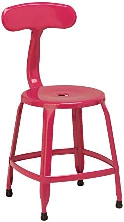 Dining Furniture (Pack of 4) Full Back Design Powder Coated Base Bar Stool with Footrest Included (Material: Metal, Assembly Required) (Hot Pink)