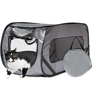 Downtown Pet Supply Foldable Travel Kennel Cat Tent Enclosure for Pets with Carry Case, Perfect as Collapsible playpen, Carrier, or Crate (Giant, Grey)