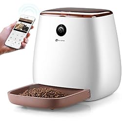 Distributeur Croquettes pour Chat / Chien avec WIFI Caméra HD 1080p Houzetek Distributeur électronique de Croquettes pour Animaux Chiens et Chats Messagerie Vocale Vision Nocturne 3.3L