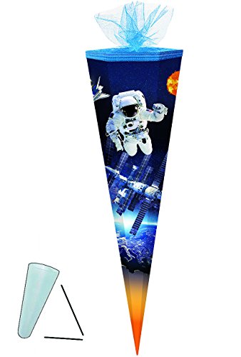 alles-meine.de GmbH Schultüte -  Space - Astronaut - Raumfahrer  - 85 cm - eckig - Tüllabschluß - Zuckertüte - mit / ohne Kunststoff Spitze - Markneukirchen - für Jungen - Raum..