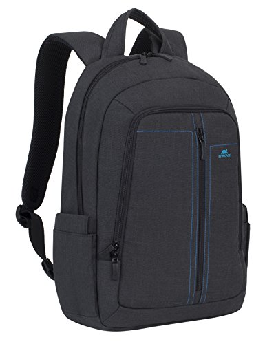 RIVACASE Notebook Rucksack bis 15.6“ – Stilvolle Tasche aus wasserabweisenden Material und extra verstärkten Seiten – Schwarz