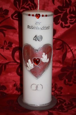 Kerze Rubinhochzeit 40 mit Namen & Datum RH-02