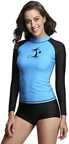 Sunsea Rash Guard, Rashguard For Women, Sun Protection Swimsuit Top, Long Sleeve, UPF 50 (S, Blue+Black)