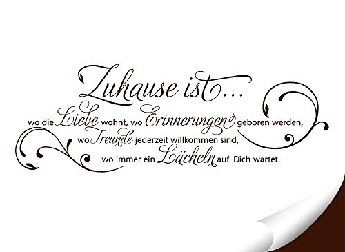 Wandora G027 Wandtattoo Wandaufkleber Wandsticker Zitat Zuhause ist wo die Liebe wohnt … Familie Liebe Lächeln Blumenranke braun (BxH) 120 x 42 cm - 2
