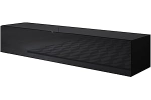 MB Muebles Bonitos, Mobile TV Sospeso a Parete Luke H2, Melamina, Finitura Lucida, Nero, 160x30x40cm