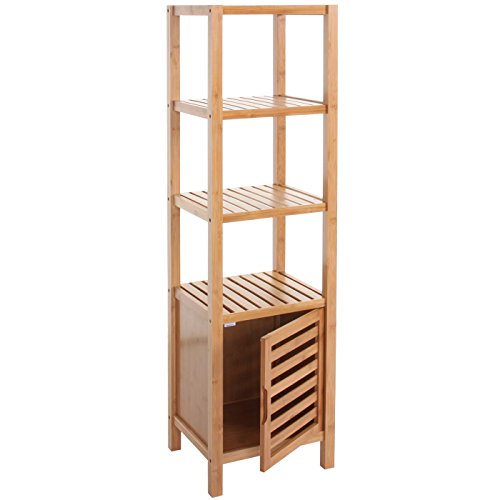 Regal Narita, Badregal Standregal Badschrank mit Staufach, Bambus 132x35x33cm - 8