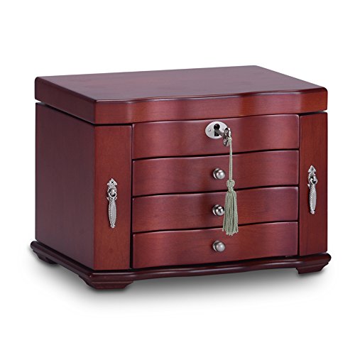 HERITAGE abschließbare Holz Schmuck Kiste mit Schlüssel, Kirsch Farbe Schmuckschatulle Speicherorganisator