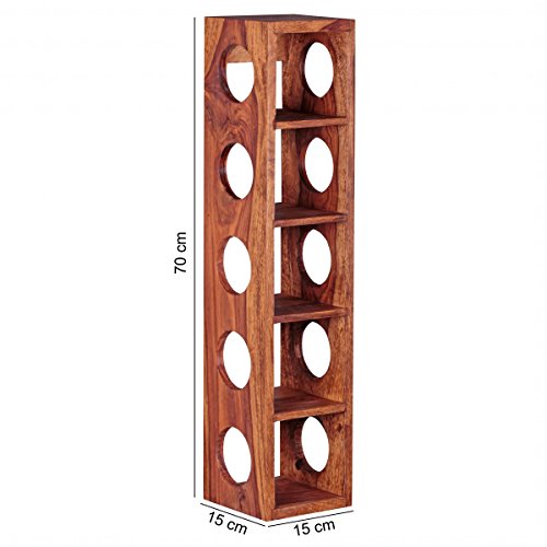 FineBuy Weinregal Massiv-Holz Sheesham Flaschen-Regal Wandmontage für 5 Flaschen Holzregal modern mit Ablage 70 cm Natur-Holz Modern Landhaus-Stil dunkel-braun Kellerregal, Wandaufhängung 15 x 15 cm - 3