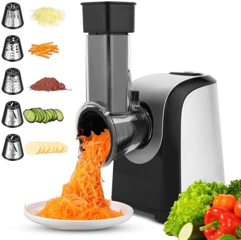 COOCHEER Tagliaverdure elettrico 5 in 1, 150 W, affettatrice elettrica multifunzione per verdure, frutta e formaggio