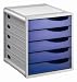 Produktbild Rotho 1106506159 Schubladenbox Bürobox Spacebox aus Kunststoff (PS), 5 geschlossene Schübe, A4-Format, ca. 33 x 28.5 x 32 cm, grau/blau