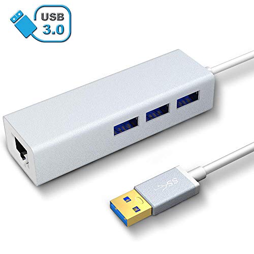 VersionTECH. Hub Ethernet con 3 USB Puertos con RJ45 Adaptador de Red de 10/100M,Hub USB 3.0 LAN para Macbook, Chromebook, Windows 10, 8.1 8, 7, XP, Vista, Mac OS X 10.11,Surface Pro, Wii (Plata)