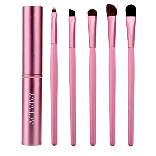 ACEVIVI 5 pcs Synthetic Hair Eye Makeup Tools Professional Eyeshadow Brush Makeup Kit with Rose Tube Case