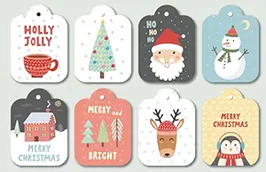 Mudrit Gift Tags with Jute Twine, Favor Hanging Tags for Christmas , Birthdays, Baby Showers and Parties , Pack of 160 Cute Labels