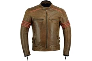 JACKET4U Chaqueta de piel desgastada para motocicleta, marrón MBJ-04A