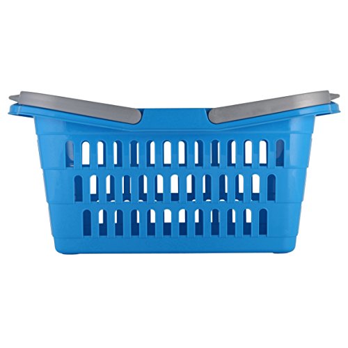 axentia Wäschekorb mit Henkel – Wäschesammler eckig – Wäschewanne Kunststoff – Wäschekiste stapelbar & stabil – Wäschetragekorb Plastik, 35 l in Blau, Braun & Grün - 5