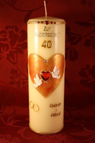 Kerze Rubinhochzeit 40 mit Namen & Datum RH-02 - 2