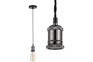 HUIBONA Vintage Retro Ceiling Pendant Light Fitting, 1.5M Twisted Braided Fle,E27 Lamp Holder Suspended Pendant Light Fitting Kit Pearl Black
