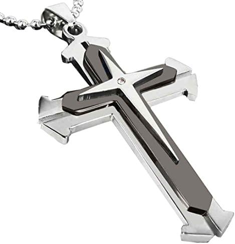 LILICAT Mens Women Unisex Stainless Steel Cross Pendant Necklace Chain Silver Jewelry Simple Cool Fashion For Beach Party Club Best Gift (Black)