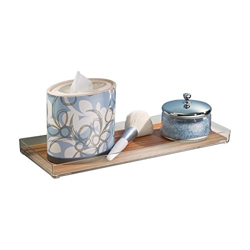 mDesign Kosmetik Ablage Bad – ideal zur Schminkaufbewahrung für den Waschtisch – Badezimmer Ablage für Kosmetik & Modeschmuck aus Bambus und Kunststoff – extra groß - 2