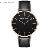 Watches Uhren Loveso Hannah Martin Männer Edelstahl Quarz Lederband Armbanduhr (A)
