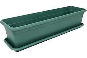 MePla - Balcony Jardinière de balcon 80 cm + soucoupe - vert - bac à fleurs - pot à plantes - bac à plantes en plastique résistant aux intempéries et aux UV