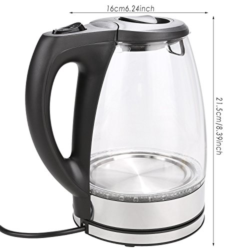 Homdox Wasserkocher Glas Edelstahl Blaue LED Beleuchtung 1,7 Liter, 2200 Watt Maximal, Elektrische Wasserkessel Automatische Abschaltung - 7