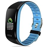 SODIAL T30 Intelligent Armband Uhr Herzfrequenz Messger？t Bluetooth Sport Modus Fitness Tracker Uhr Schlaf Schrittz？hler Wasserdichte Armband (Blau)