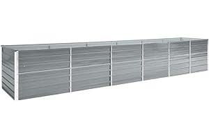 vidaXL Garden Raised Bed in Galvanized Steel, Spacious Outdoor Planter, Ample Space for Herbs, Vegetables, Flowers, Easy to Assemble, Contemporary Grey