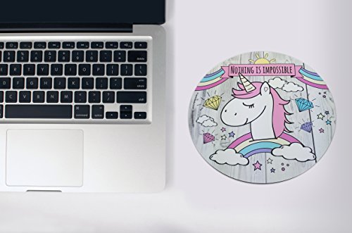 Süßes Einhorn Mousepad UNICORN rund 22cm, Qualitäts Mauspad aus strapazierfähigem Kunststoff mit rutschfester Unterseite aus Zellkautschuk – passend für alle gängigen Mouse-Typen - 4