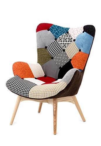 Fashion Commerce Patchwork Poltrona, Lino, Multicolore, 70 x 78 x 96 cm