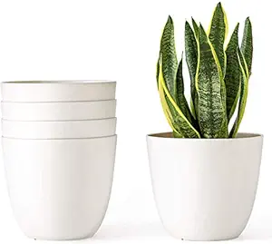 AlexVyan Imported White 17 cm Long Plastic ( 100% Virgin Plastic) Fashionable Fade Free Pot Flower Plant Pot for Garden Balcony Terrace - Dimension Length 17 cm Top 17 cm Bottom 10 cm (White - 5 Pcs)