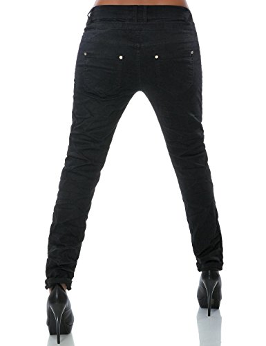 Damen Boyfriend Jeans Hose Reißverschluss Knopfleiste (weitere Farben) No 14145, Farbe:Schwarz;Größe:34 / XS -