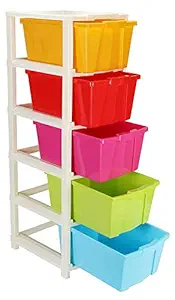 SmilBy Plastic Storage Basket Drawer For Home - Kitchen, Parlor, Office, Doctor, Kids Foldable drawers Anti-Slip Shoes organizers Box (Brown | 5 LAYER)