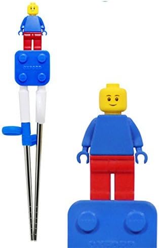 Training Chopsticks Brick Design Figure for Right-hand Children Kids (Blue-StainlessSteel)