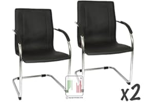 Stil Sedie Set 2 poltrona attesa con braccioli Milano, sedia per sale conferenza, sedia per gli ospiti con seduta ampia nera