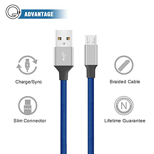 GlobaLink® Micro USB Kabel mit Dopppeltem umflochtenem verwicklungssicherem Denim Jeans USB Kabel Ladekabel Datenkabel Hohe Qualität Super Robust für alle Android Apparat, Android Smartphone, Samsung, Huawei, LG, HTC, Nokia, XiaoMi, Sony, Kindle und Mehr 2 pack 2M ( JeansBlau ) - 7