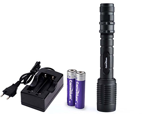Canwelum Ultra-helle Zoom CREE LED-Taschenlampe, Aufladbare Taschenlampe mit 2 x Batterie und mit intelligenten Schwanz Button Switch (A Komplett-Set mit Akku und Ladegerät) - 3