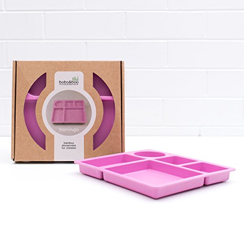 Bobo y Boo Bamboo - Plato de bambú para niños Dividido, Respetuoso con el Medio Ambiente, no tóxico, Plato seccionado, Flamenco Rosa