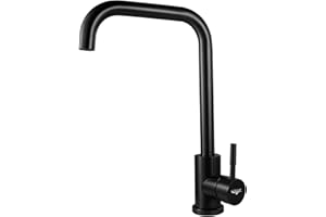 COMVIDA Grifo de Cocina,Grifos Para Mezclador Fregadero de Acero Inoxidable Giratorio de 360 °,Grifería Monomando Curva Negro/Cromado,Regulable en Frío y Calor,CV-10021-N