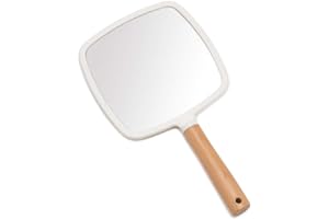 YEAKE Handspiegel mit Griff für Make-up, kleiner, niedlicher Holz-Handspiegel zum Rasieren, mit Loch, einseitig, tragbar, Reise-Kosmetikspiegel für Damen und Herren (quadratisch)