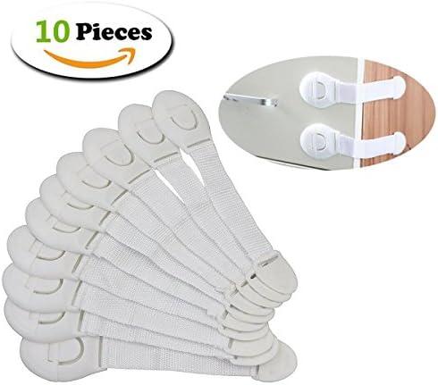 Baby Safety Cupboard Strap Locks,Baby Proofing Locks for Cabinet,Strong Adhesive Child Door Locks with Adjustable Strap and Latch for Drawers, Appliances, Toilet Seat, Fridge and Windows-10 Pieces