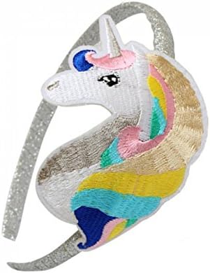 Girls Silver Glitter Sparkle Embroidered UNICORN Hairband Alice Band