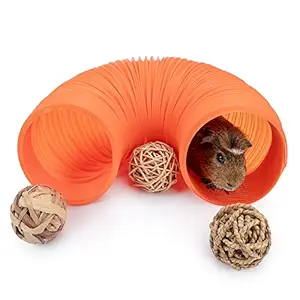 Niteangel Fun Tunnel with 3 Pack Play Balls for Guinea Pigs, Chinchillas, Rats and Dwarf Rabbits (Orange)