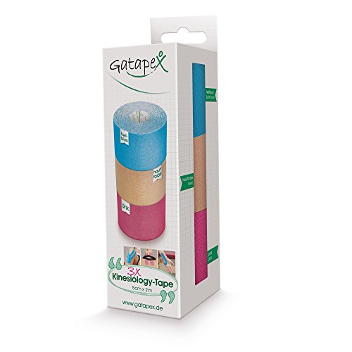Gatapex Juego de 3 - De quinesiológica Tape Rosa, Azul Claro Y Hautfarbe 3 Ruedas 2 m